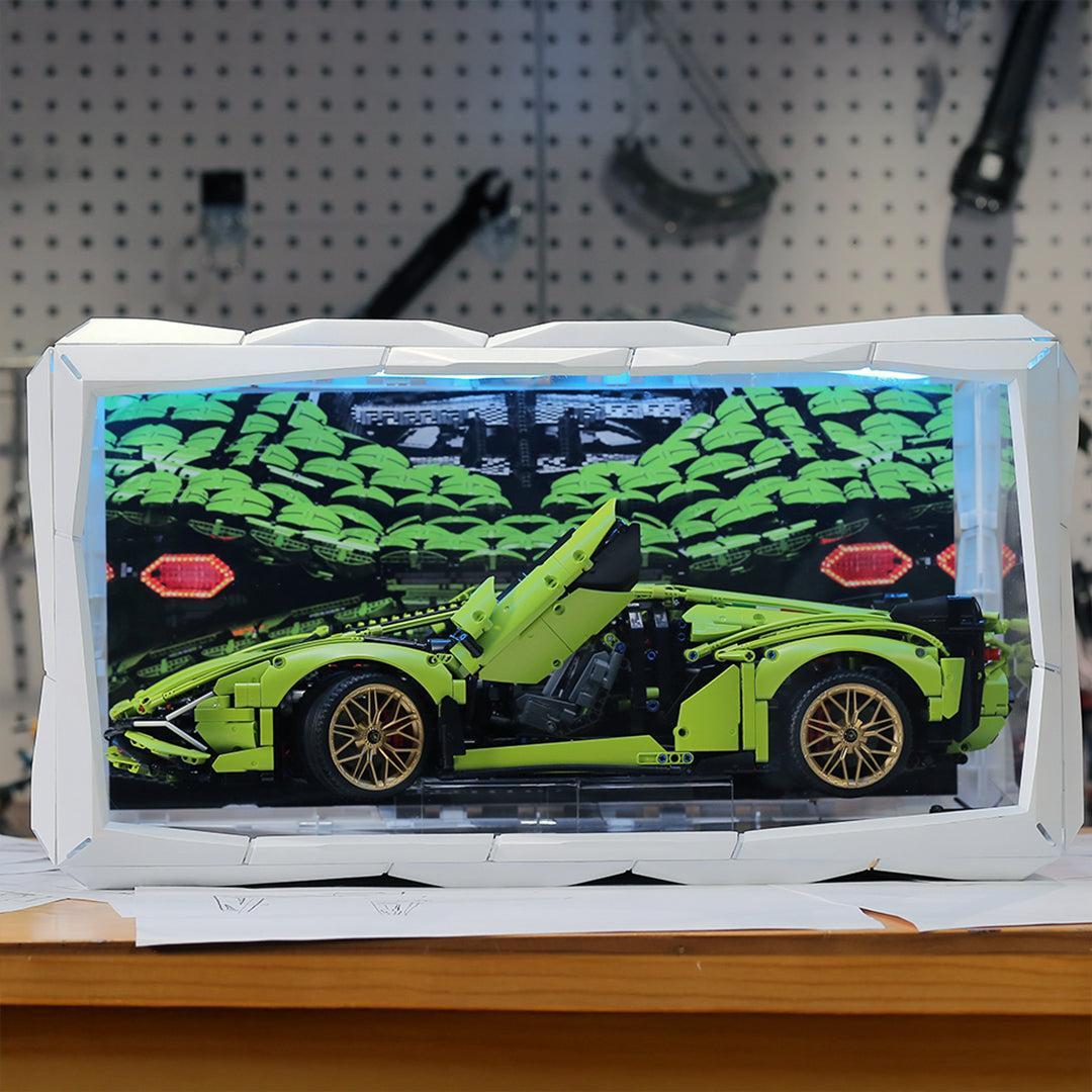 Extra-wide display case with custom background panel – Boxory Wide
